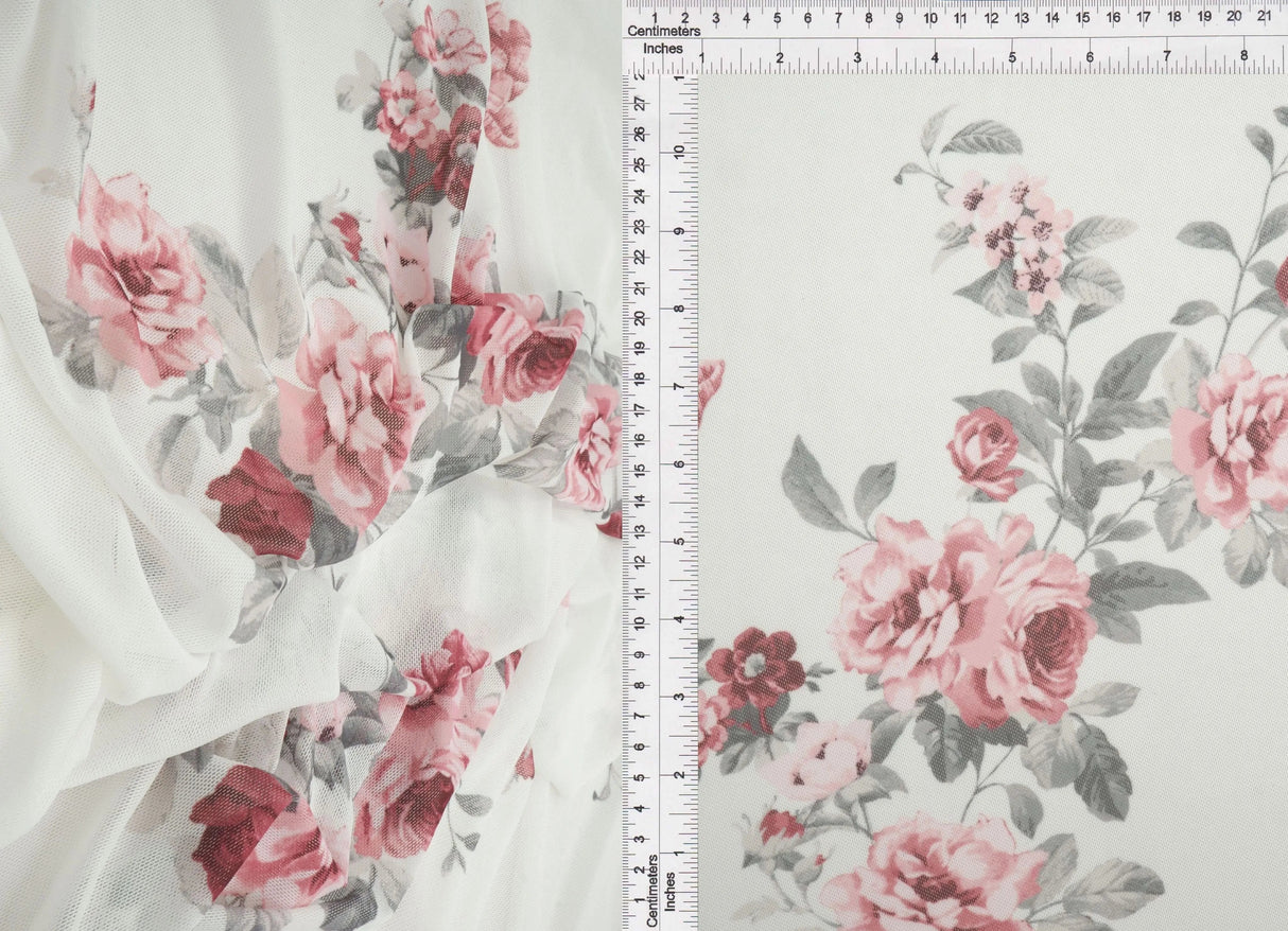 Digital Floral Mesh Fabric Lightweight Sheer Stretch, 56/58” Wide Polyester Spandex
