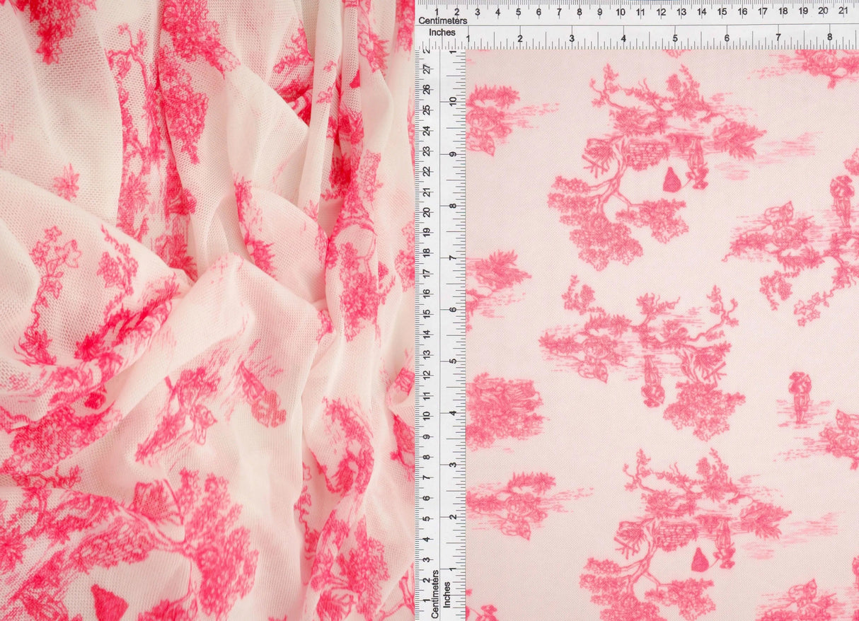 1 Yard Digital Toile Mesh Print Fabric, 56/58? Wide Polyester Spandex Blend