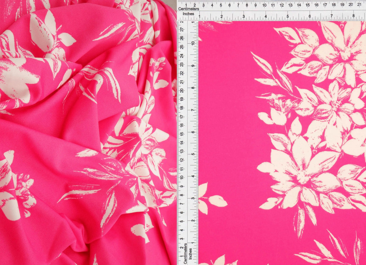 1 Yard DTY Floral Print Fabric 190 GSM Polyester Spandex Blend 58/60" Width