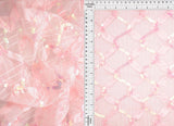 1 Yard Pink Mesh Sequins Embroidery Fabric, 58/60'' Wide Polyester Spandex Blend