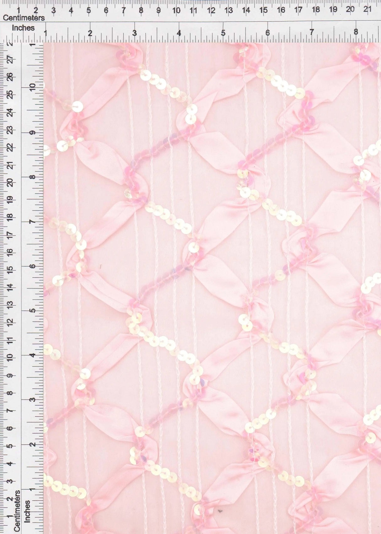 1 Yard Pink Mesh Sequins Embroidery Fabric, 58/60'' Wide Polyester Spandex Blend