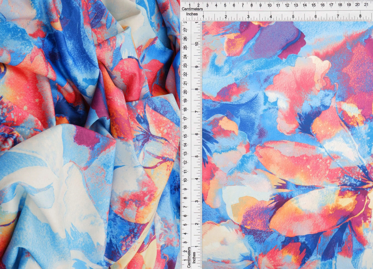 1 Yard DTY Large Flower Digital Print Fabric 190 GSM Poly Spandex Stretch Knit 58/60" Width