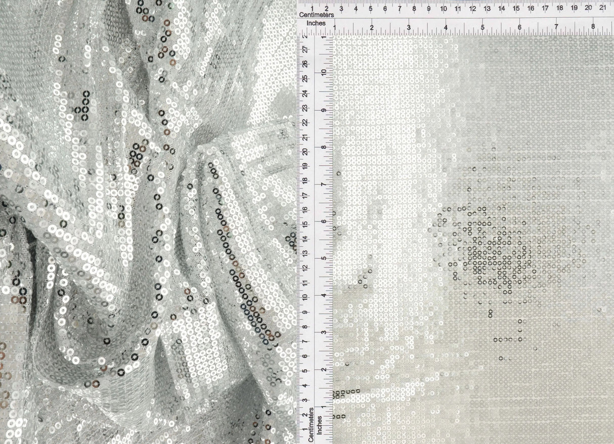 1 Yard Silver Mesh Sequins Embroidery Fabric, Polyester Spandex Blend