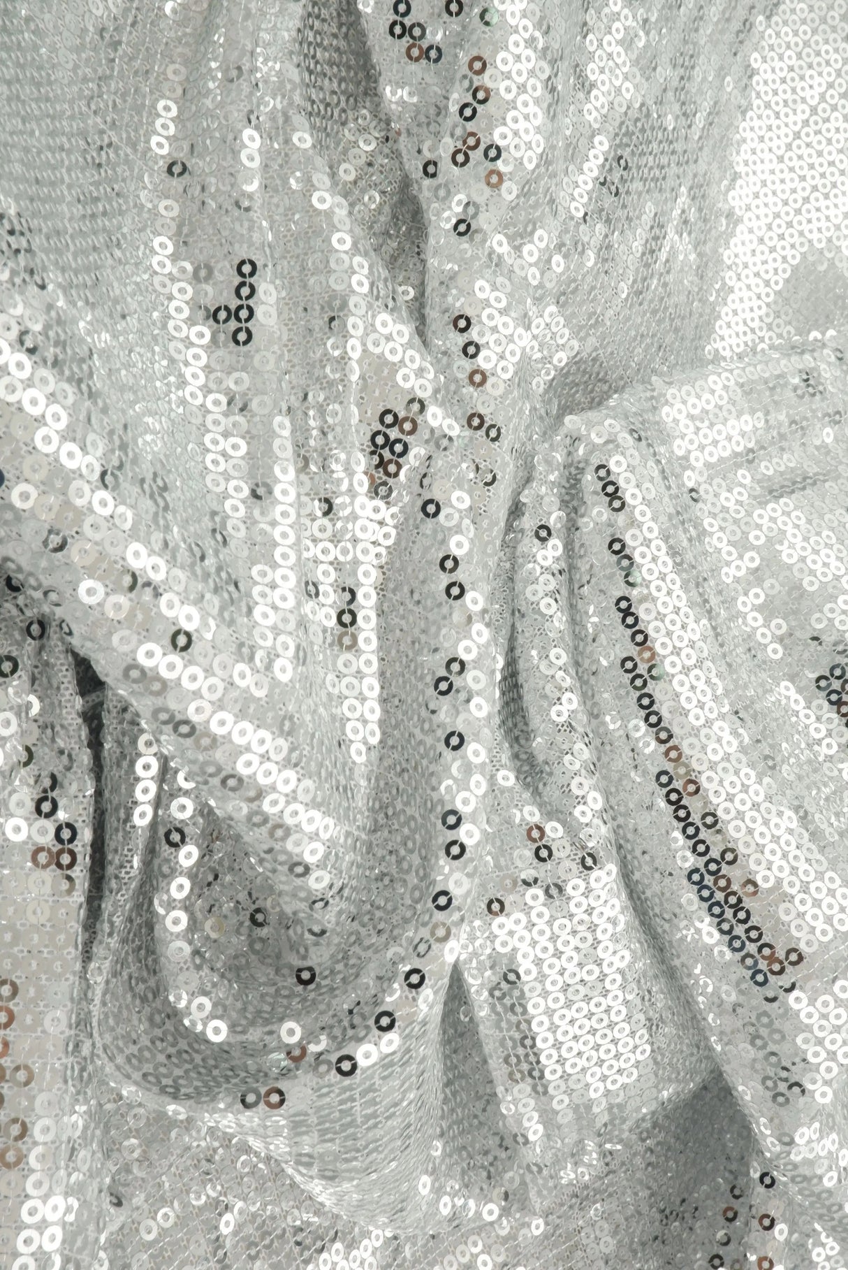 1 Yard Silver Mesh Sequins Embroidery Fabric, Polyester Spandex Blend