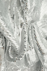 1 Yard Silver Mesh Sequins Embroidery Fabric, Polyester Spandex Blend