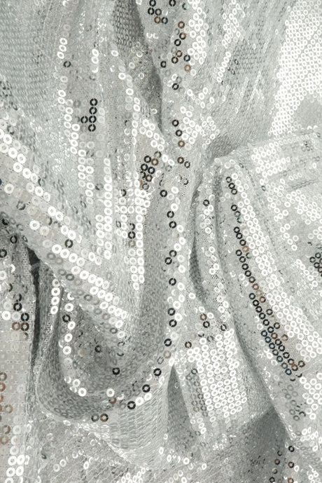1 Yard Silver Mesh Sequins Embroidery Fabric, Polyester Spandex Blend