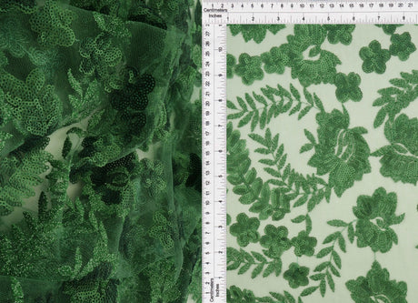 1 Yard Mesh Sequins Embroidery Fabric, Polyester Spandex Blend