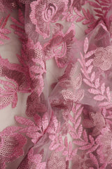 1 Yard Mesh Sequins Embroidery Fabric, Polyester Spandex Blend
