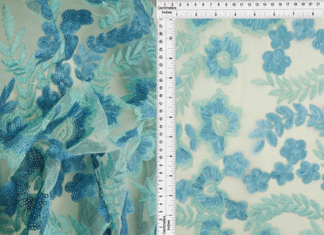 1 Yard Mesh Sequins Embroidery Fabric, Polyester Spandex Blend