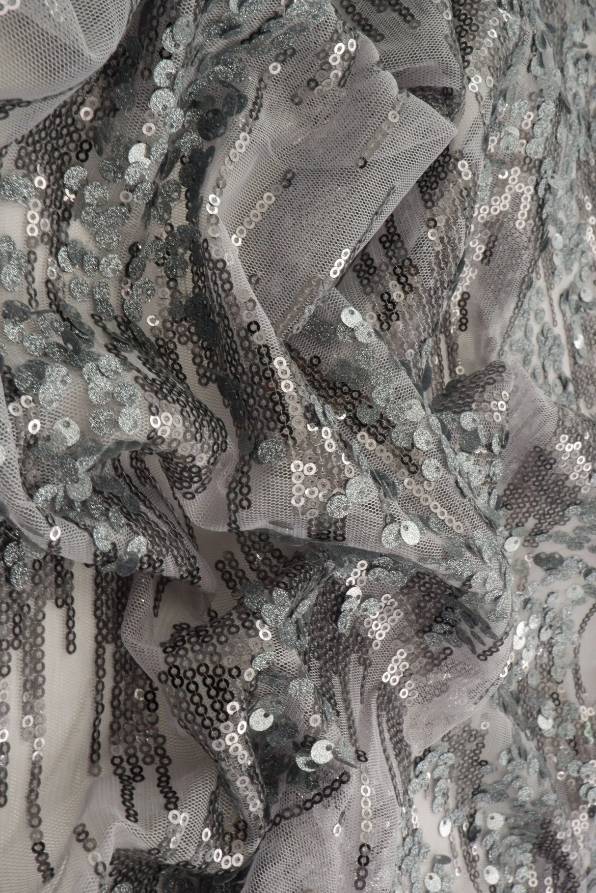1 Yard Mesh Sequins Embroidery Fabric, Polyester Spandex Blend