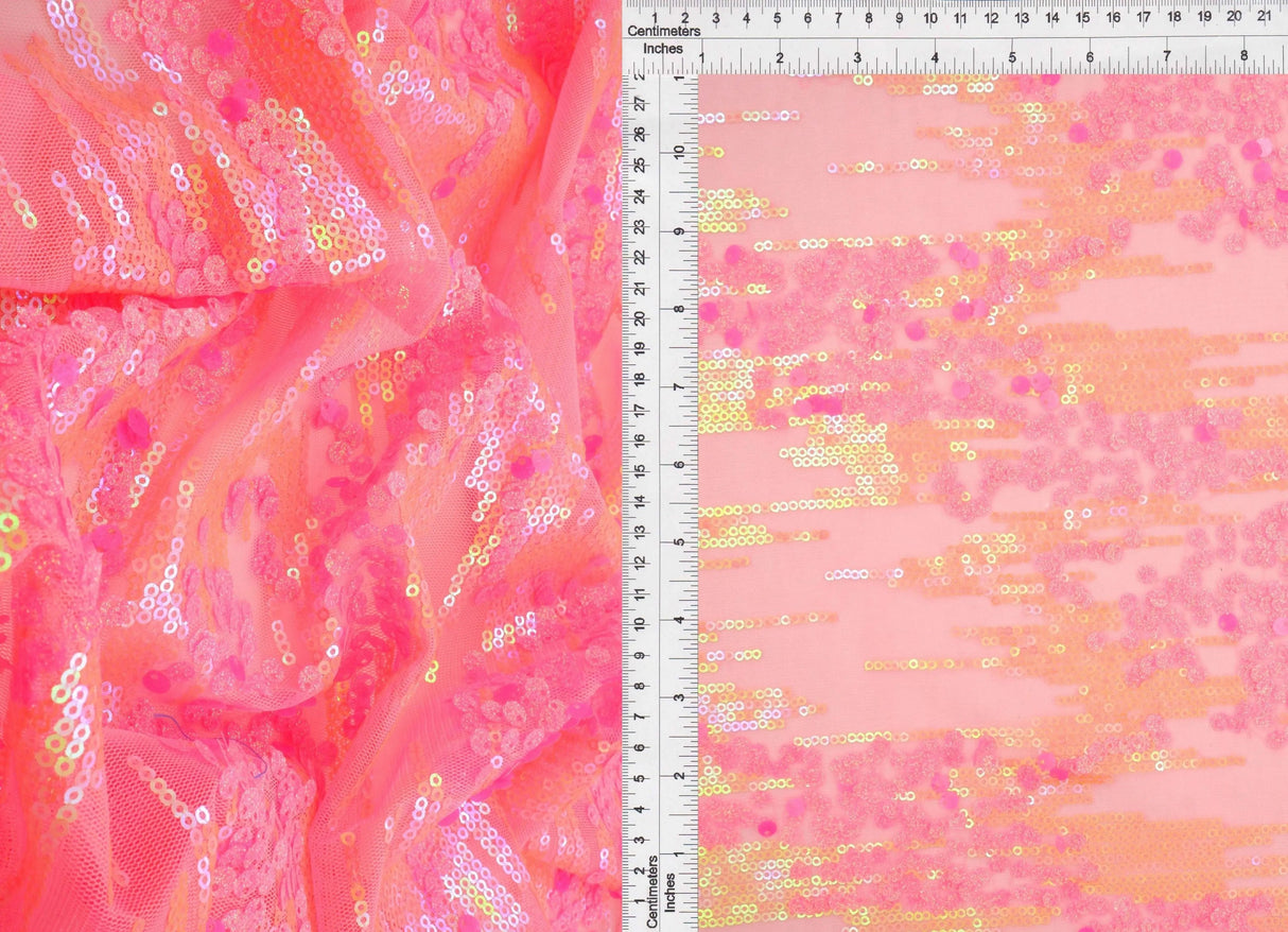 1 Yard Mesh Sequins Embroidery Fabric, Polyester Spandex Blend