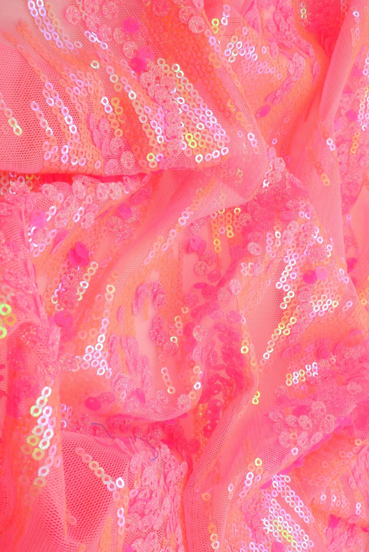 1 Yard Mesh Sequins Embroidery Fabric, Polyester Spandex Blend