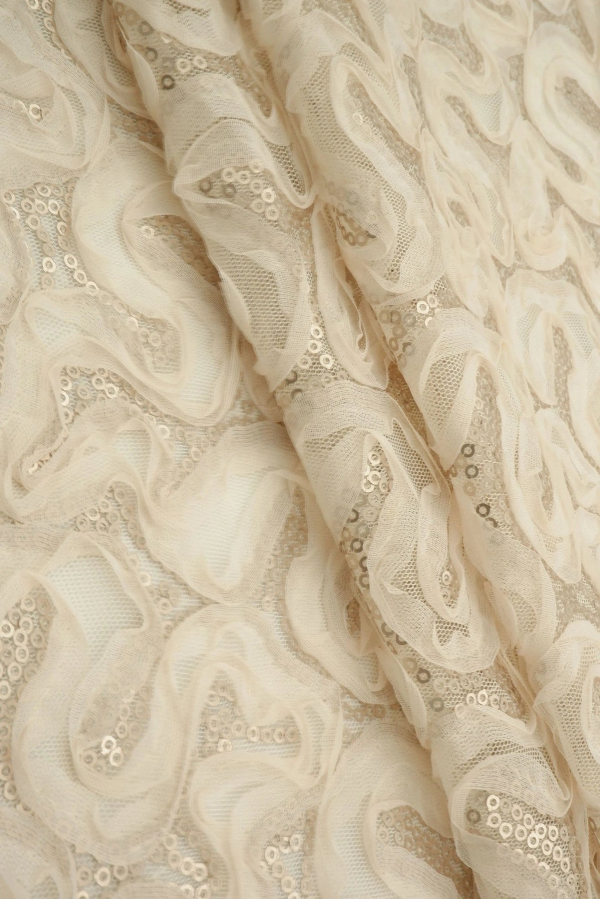 1 Yard Peach Mesh Sequins Embroidery Fabric, Polyester Spandex Blend