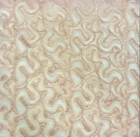 1 Yard Peach Mesh Sequins Embroidery Fabric, Polyester Spandex Blend