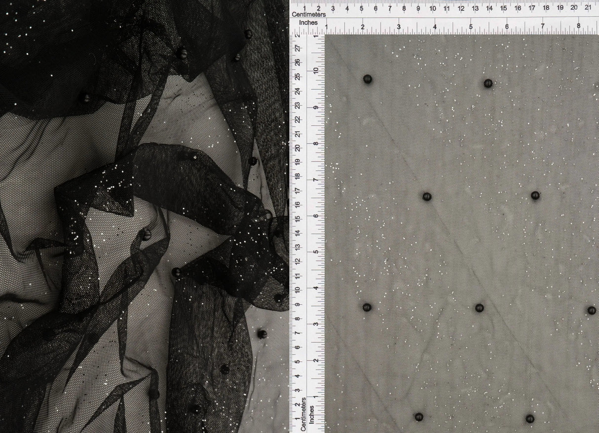 1 Yard Black Mesh Sequins Embroidery Fabric, Polyester Spandex Blend