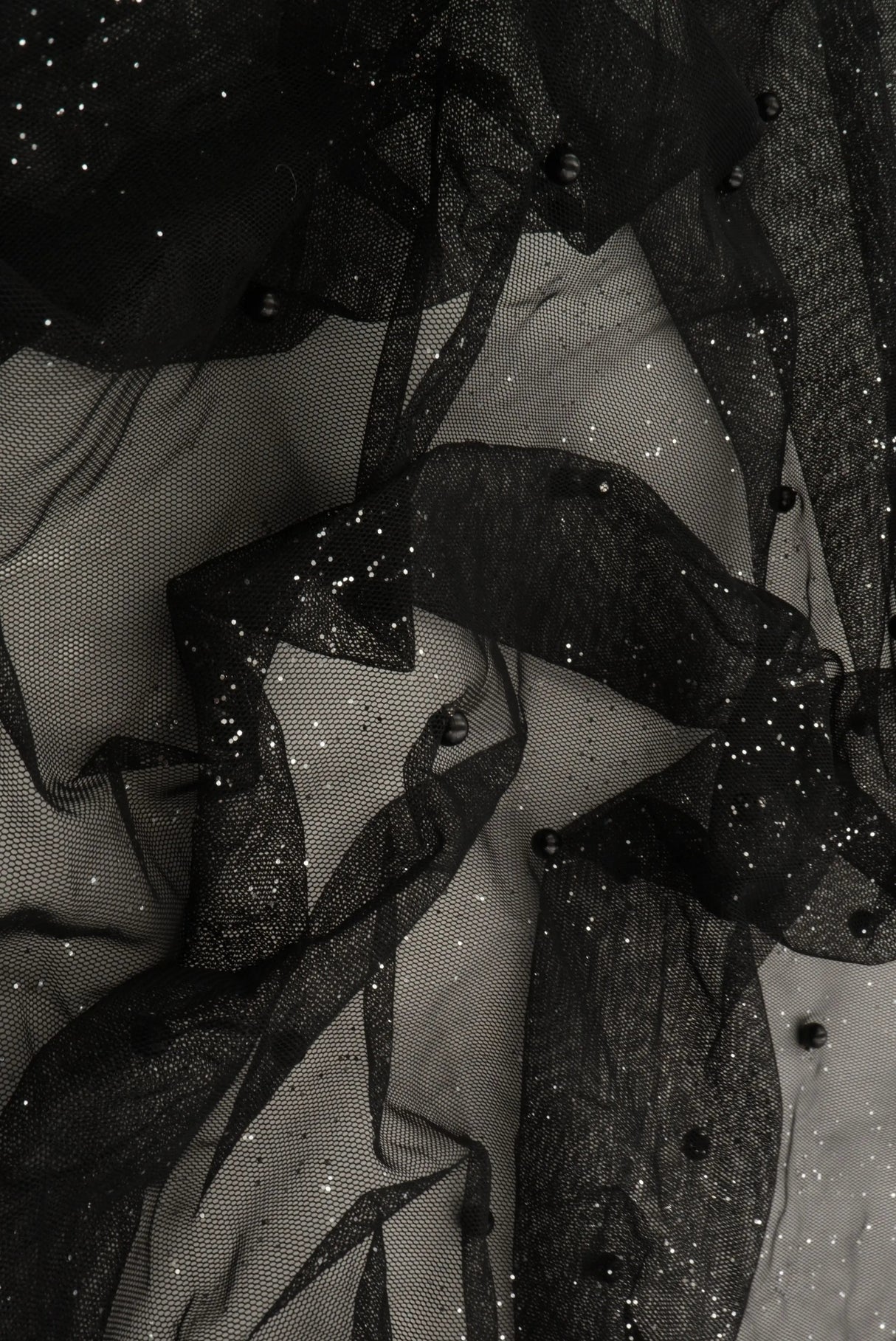 1 Yard Black Mesh Sequins Embroidery Fabric, Polyester Spandex Blend