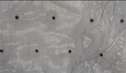 1 Yard Black Mesh Sequins Embroidery Fabric, Polyester Spandex Blend