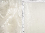 1 Yard White Mesh Sequins Embroidery Fabric, Polyester Spandex Blend