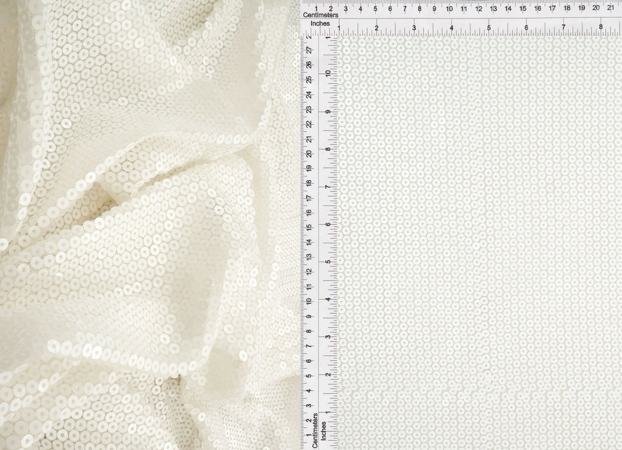1 Yard White Mesh Sequins Embroidery Fabric, Polyester Spandex Blend