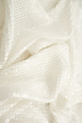 1 Yard White Mesh Sequins Embroidery Fabric, Polyester Spandex Blend