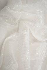 1 Yard Ivory Mesh Sequins Embroidery Fabric, Polyester Spandex Blend
