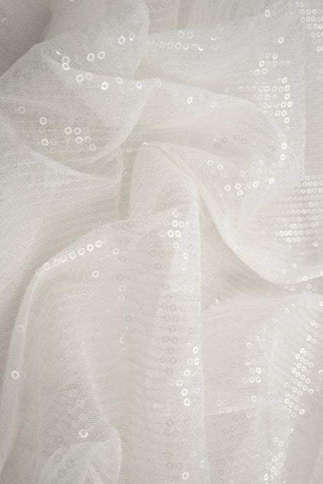 1 Yard Ivory Mesh Sequins Embroidery Fabric, Polyester Spandex Blend