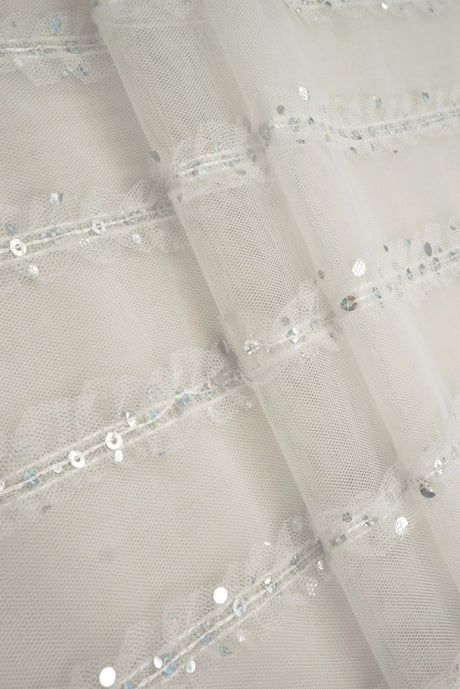 1 Yard Silver Mesh Sequins Embroidery Fabric, Polyester Spandex Blend