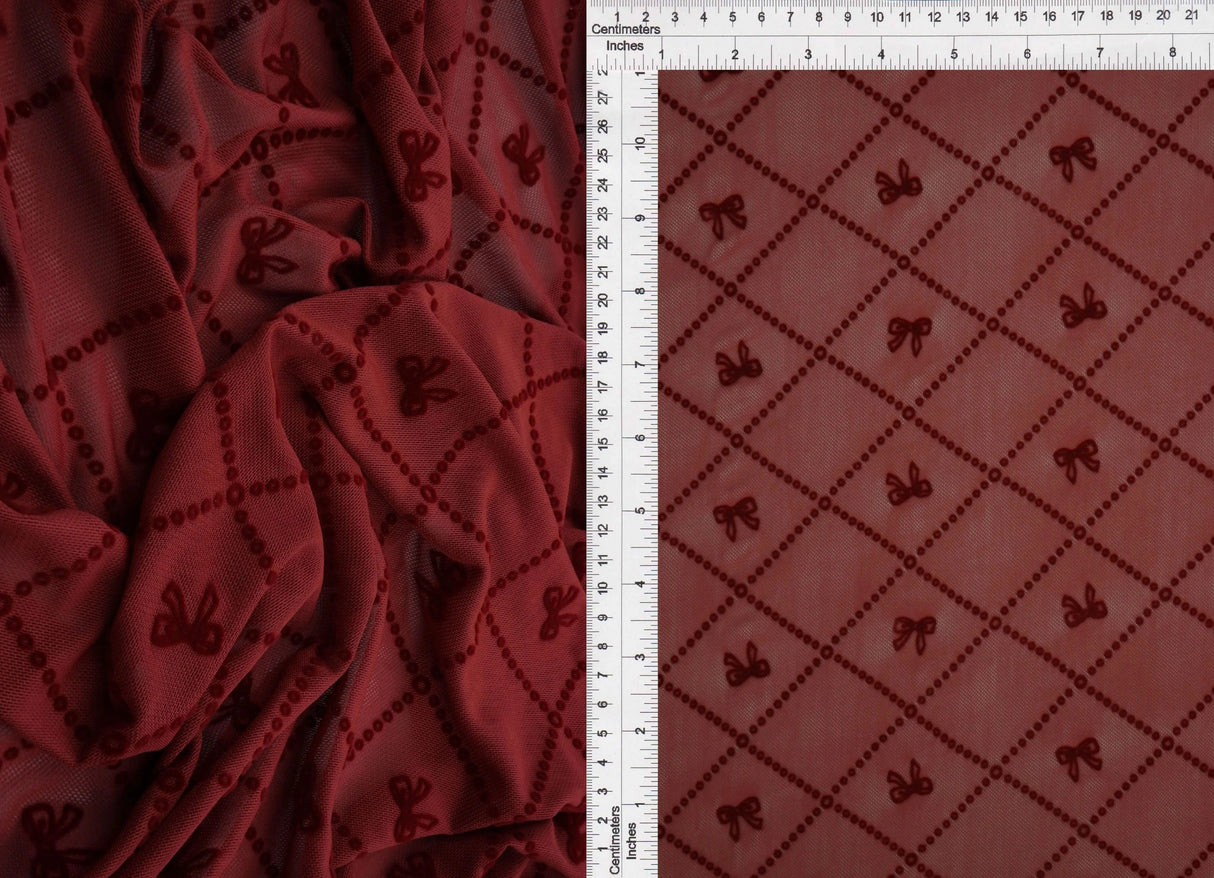 1 Yard Bow Tie Conversational Flocking Mesh Fabric, 56/57? Wide Polyester Spandex Blend