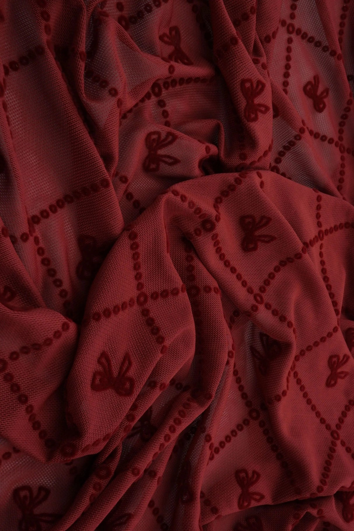 1 Yard Bow Tie Conversational Flocking Mesh Fabric, 56/57? Wide Polyester Spandex Blend