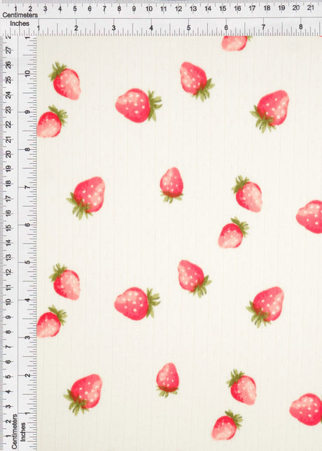 1 Yard Cotton Style Pointelle Strawberry Print Fabric 220 GSM Poly Spandex Knit 58/60" Width