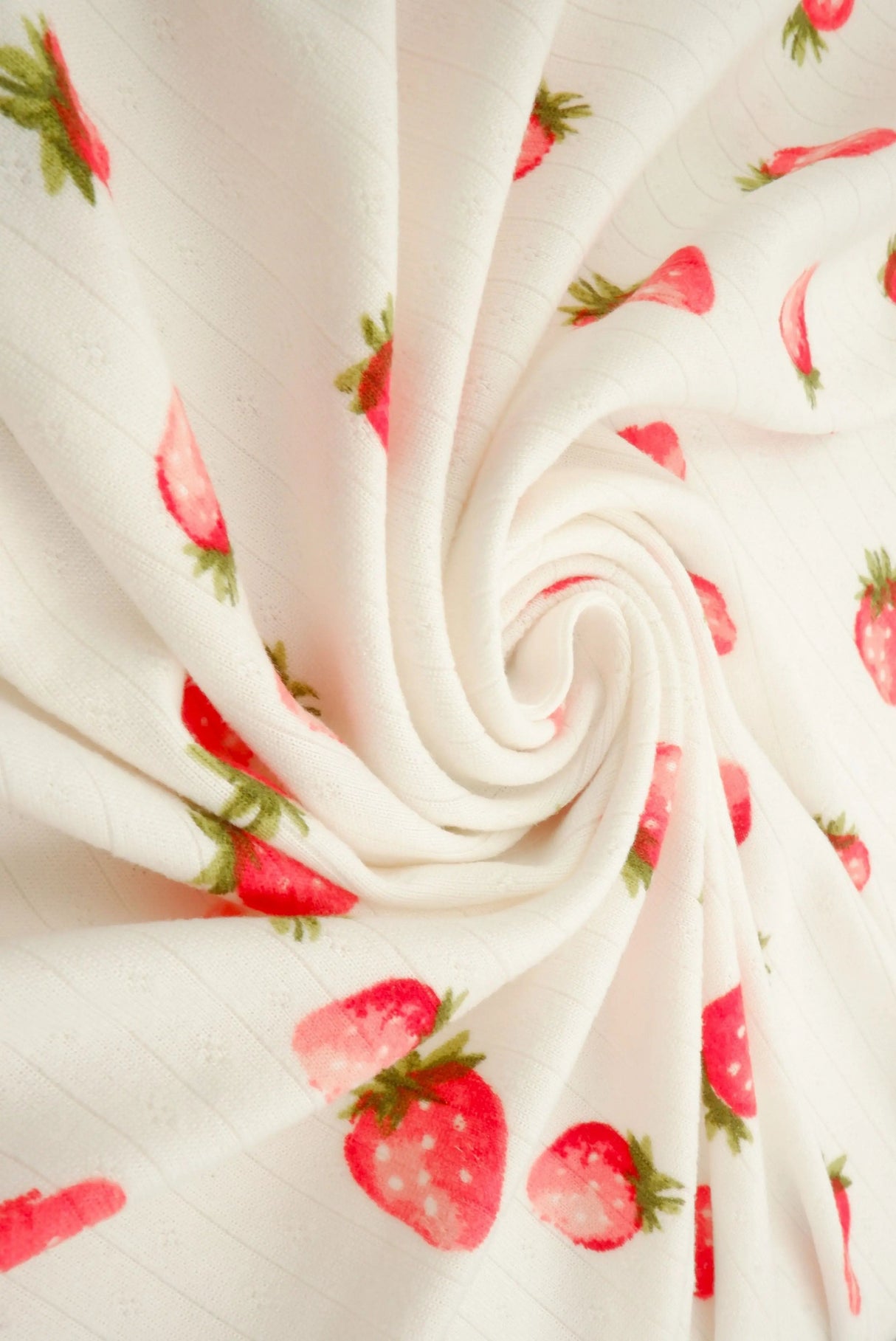 1 Yard 93% Polyester 7% Spandex Cotton-Style Pointelle Strawberry Print Fabric 58/60" Width
