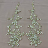 1 Pair Beaded & Corded Floral Lace Applique 100% Polyester Organza 17" x 4.5"