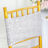 10 Pieces Sparkling Platinum Light Silver Sequin Spandex Chair Bands 7 x 13 Inches