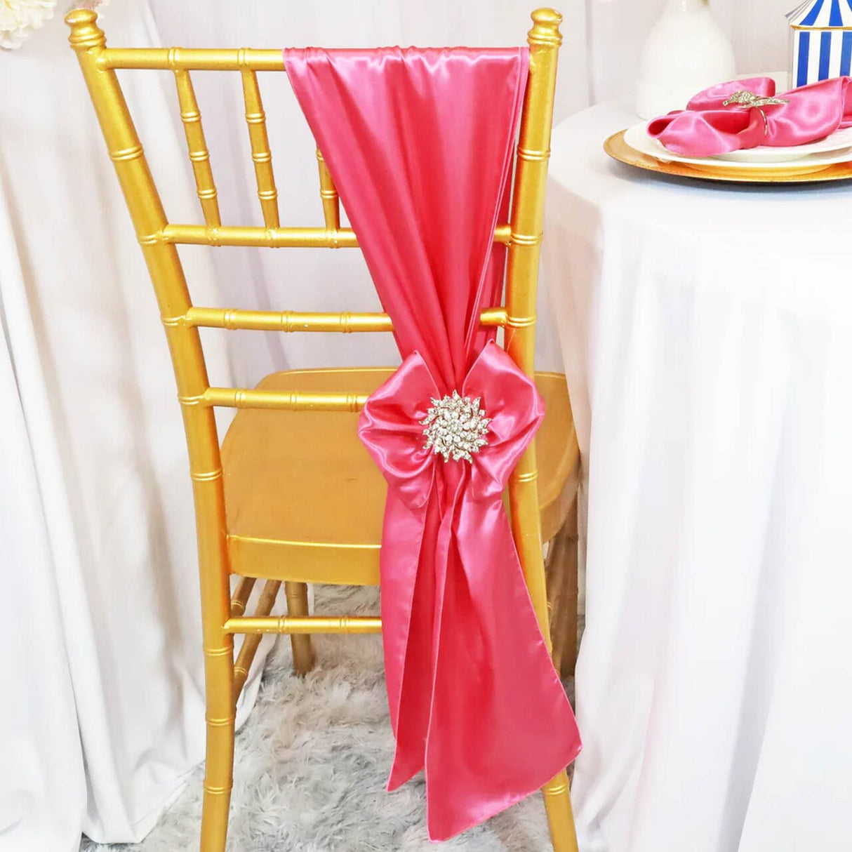 10 Pieces Bubble Gum Satin Chair Sashes Vibrant 8"x108" Event Accessories