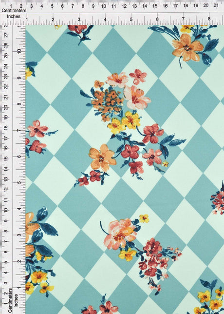 DTY Argyle Floral Knit Fabric, Sage Light Stretch Flower Print 58/60" Wide