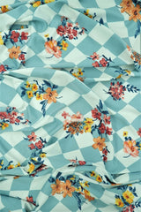 DTY Argyle Floral Knit Fabric, Sage Light Stretch Flower Print 58/60" Wide