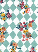 DTY Argyle Floral Knit Fabric, Sage Light Stretch Flower Print 58/60" Wide