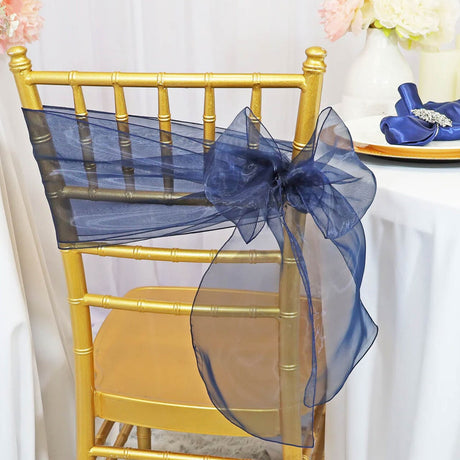 10 Pieces Navy Blue Organza Chair Sashes 8"x108" Sheer Wedding & Event Decor