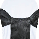 10 Pieces Elegant Black Floral Damask Jacquard Chair Sashes 7.5 x 108 Inches