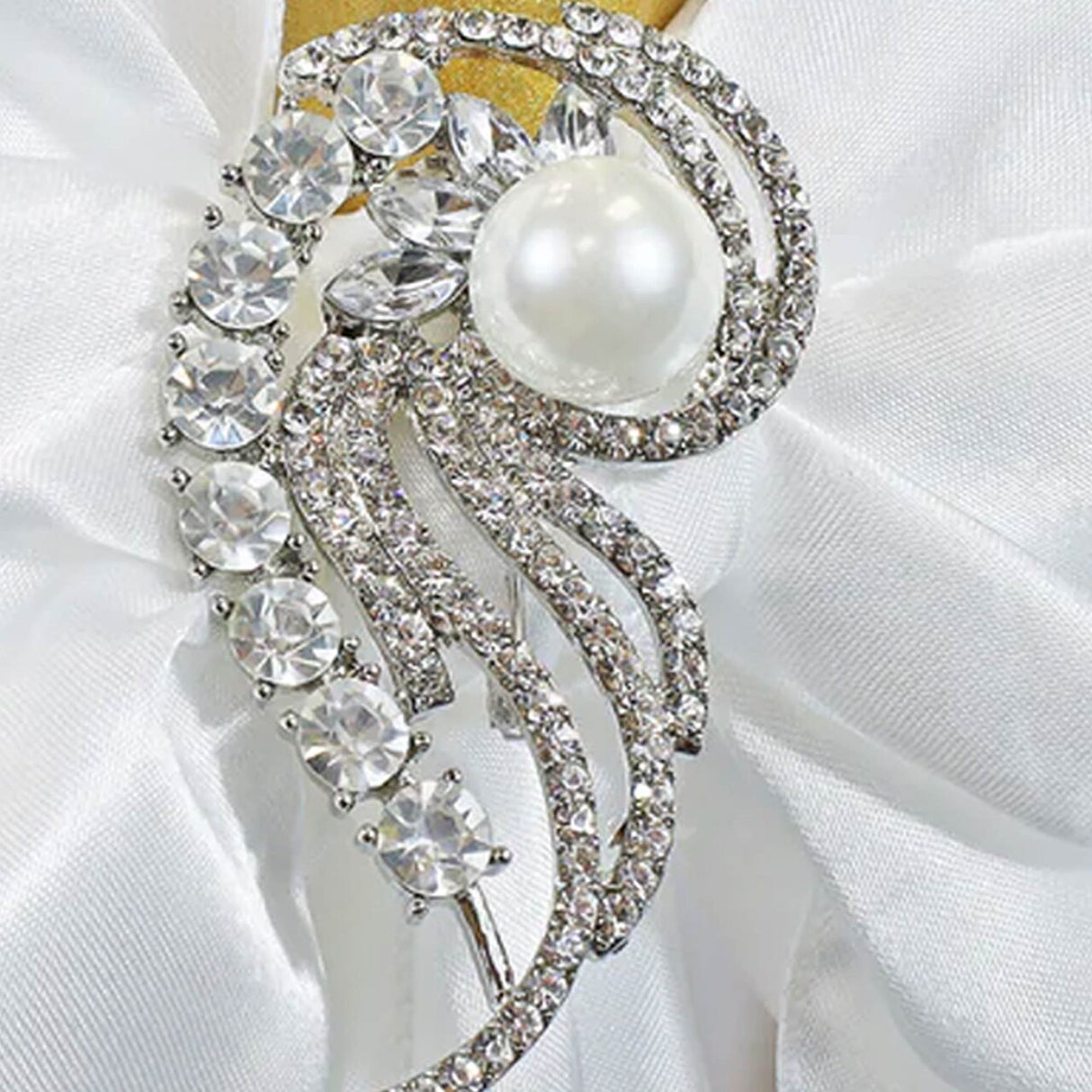 1 Piece Swirl Pearl Rhinestone Chair Sash Buckle Silver Metal 2 Inch Width