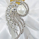 1 Piece Swirl Pearl Rhinestone Chair Sash Buckle Silver Metal 2 Inch Width