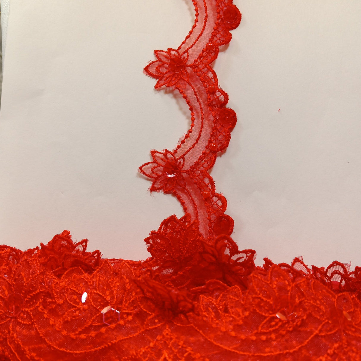 1 Yard Beaded Lace Trimming on Organza | 2.5" Wide | Elegant Embroidered Trim for Bridal, Evening & Dancewear
