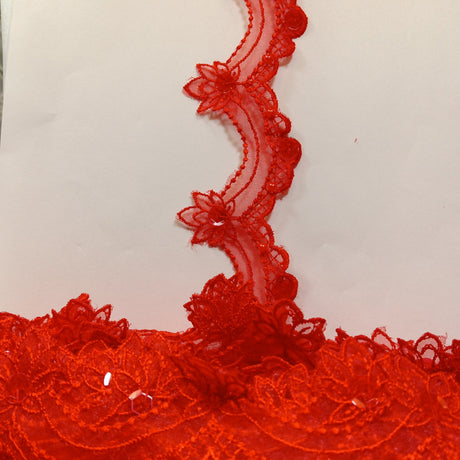 1 Yard Beaded Lace Trimming on Organza | 2.5" Wide | Elegant Embroidered Trim for Bridal, Evening & Dancewear