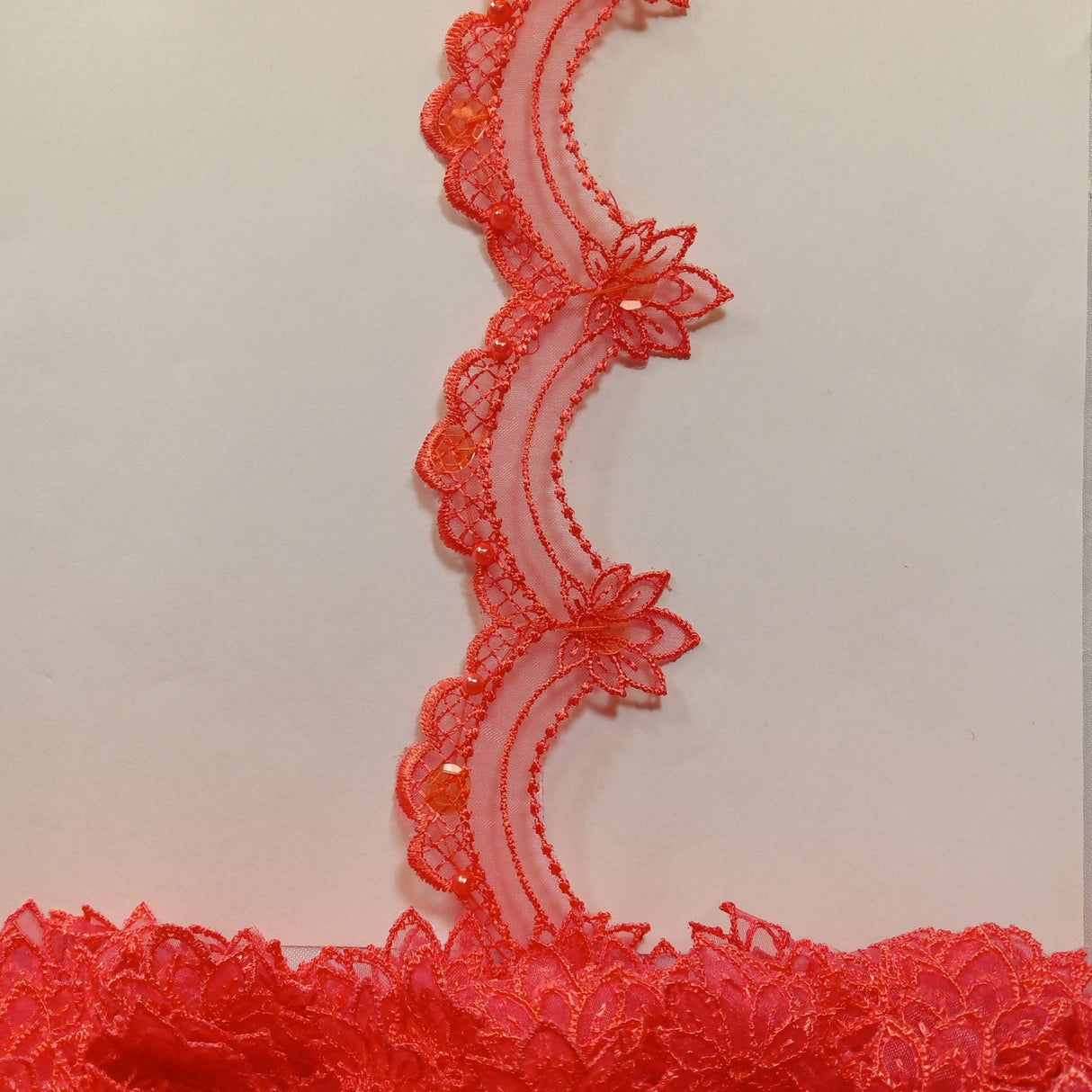 1 Yard Beaded Lace Trimming on Organza | 2.5" Wide | Elegant Embroidered Trim for Bridal, Evening & Dancewear