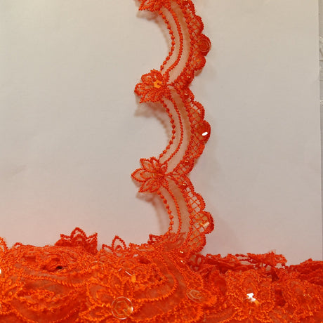 1 Yard Beaded Lace Trimming on Organza | 2.5" Wide | Elegant Embroidered Trim for Bridal, Evening & Dancewear