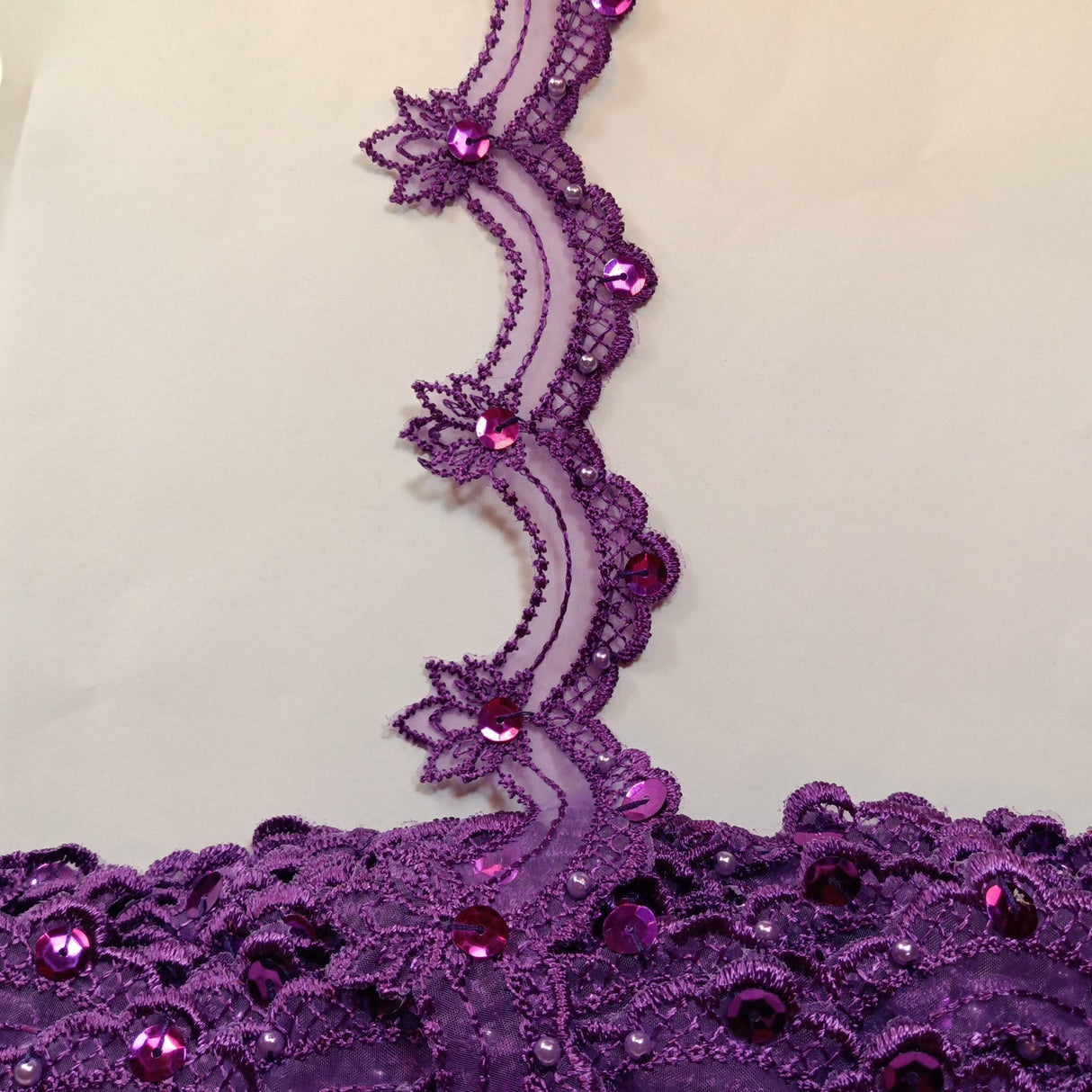 1 Yard Beaded Lace Trimming on Organza | 2.5" Wide | Elegant Embroidered Trim for Bridal, Evening & Dancewear