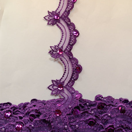1 Yard Beaded Lace Trimming on Organza | 2.5" Wide | Elegant Embroidered Trim for Bridal, Evening & Dancewear