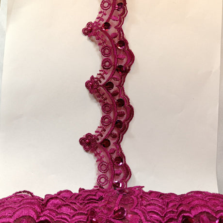 1 Yard Beaded Lace Trimming on Organza | 2.25" Wide | Decorative Beaded Trim for Bridal, Formalwear & Costumes