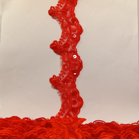 1 Yard Beaded Lace Trimming on Organza | 2.25" Wide | Decorative Beaded Trim for Bridal, Formalwear & Costumes