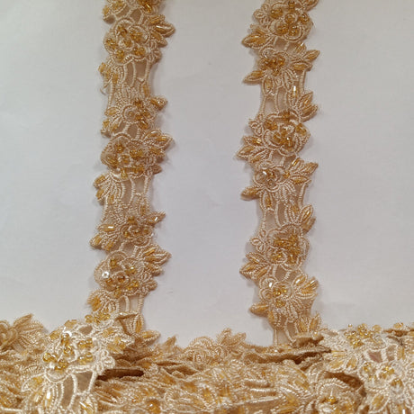 1 Yard Exquisite Beaded Lace Trimming Embroidered Polyester Organza for Bridal Dresses 1.5 Inch Width